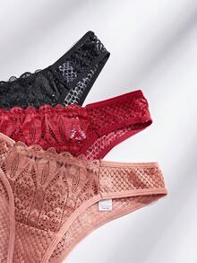 3pcs/Pack Women Lace Patchwork Bikini Briefs - Multicolor - View 5