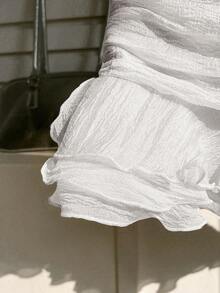 Elamini 新款夏季甜美度假波点时尚印花半身裙，不规则可调节褶皱侧边，浪漫荷叶边裙摆，适合度假、约会、派对、校园穿着，复古风迷你裙，白色浪漫婚礼季 - 白色 - 查看 3