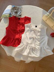 Blusa sin mangas con decoración de lazo de unicolor para niña preadolescente - Multicolor - Ver 1