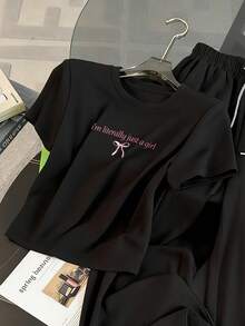 Resyla 女士两件套休闲运动夏季套装 - 黑色 - 查看 6