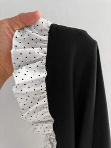 Sunspun 大码夏季休闲波点印花拼接T恤 - 黑與白 - 查看 7