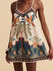 Travachic 2026 Women Palm Tree Print Loose Romper - Multicolor - View 3