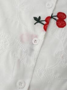 GlowEve Women's Summer Casual Cherry Embroidery Mesh Patchwork Blouse - White - View 5