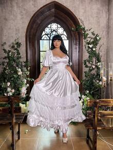 Lyrianda Đầm ôm sát dài chấm đất, màu trơn, thanh lịch, gợi cảm với dây đeo mảnh. - trắng - Xem 8