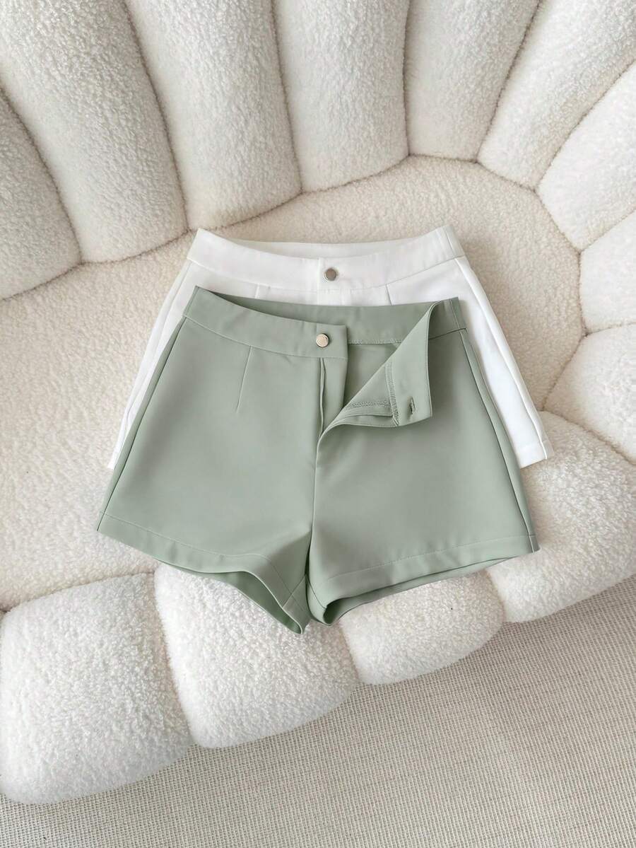 Airaco Quần short nữ màu trơn, kiểu dáng thường ngày, đa năng cho mùa hè đi làm. - màu xanh lá - Xem 1