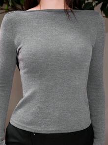 Bris Aura 1 件女式露背简约休闲 T 恤，时尚日常圣诞服装女式新年女式外出上衣女式露背上衣新年上衣外出上衣派对上衣 - 灰色 - 查看 4