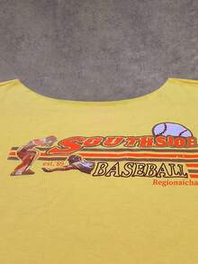 Jouncy 女士字母印花斜肩短袖休闲T恤 - 黃色 - 查看 4