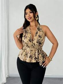 Elenzga Áo kiểu nữ cỡ lớn mới năm 2025, thanh lịch, cổ chữ V, viền bèo nhún, thắt eo, trễ vai, thiết kế đa năng, thích hợp cho mùa xuân/hè. - Nhiều màu - Xem 5