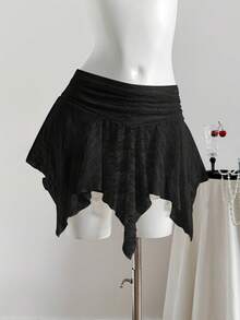 Comfortcana 女士不对称下摆短款休闲裙 - 黑色 - 查看 1