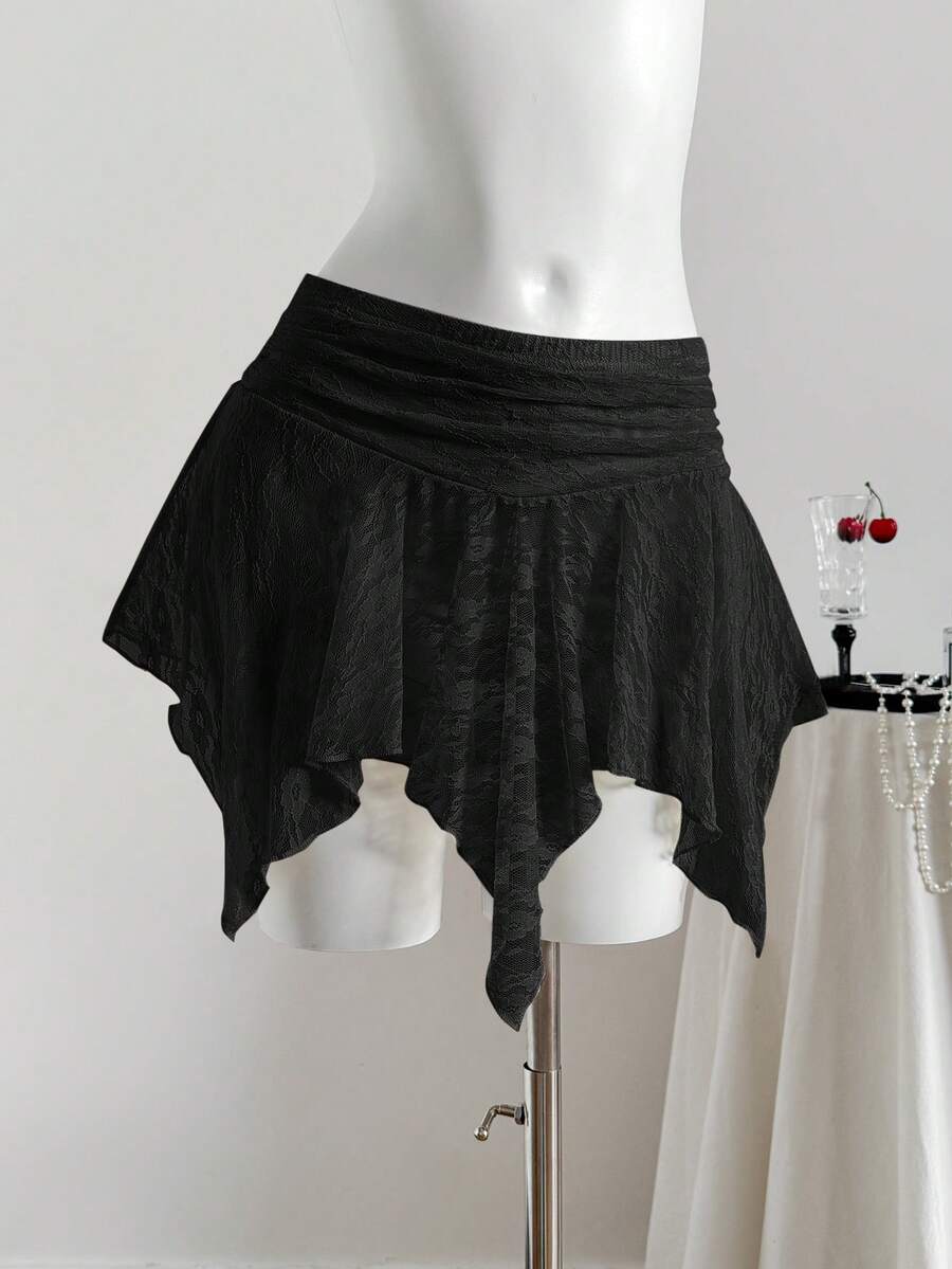 Comfortcana 女士不对称下摆短款休闲裙 - 黑色 - 查看 1