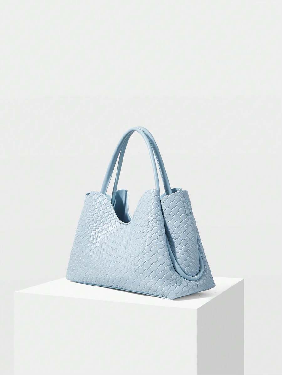 MOTF PREMIUM WOMEN'S TOTE BAG, EXQUISITE WOVEN EMBOSSED PU HANDBAG, MATCHING FOR DAILY COMMUTE TO WORK - Baby Blue - View 2
