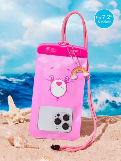 SHEIN X Care Bears 1 Bolsa impermeable transparente con pantalla táctil y estampado de dibujos animados, adecuada para rafting, playa, natación, barco, kayak, senderismo, para proteger teléfonos móviles, cámaras, efectivo, pasaportes y documentos del agua, arena, nieve y polvo, Cheer Bear, Share Bear