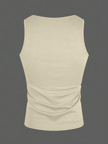 Manfinity Dauomo Men's Letter Graphic Round Neck Casual Versatile Tank Top - Apricot - View 2