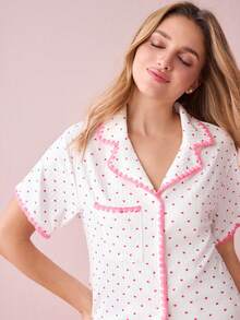 Bonmuse 全身心印花对比色睡衣套装 / 睡衣套装 白色套装 - 白色 - 查看 7