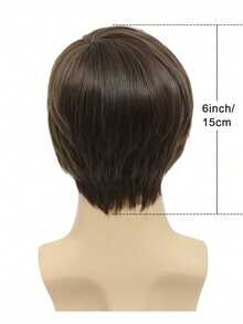 1pc6inch European & American Style Men's Fashion Short Brown Side-Parted Straight Synthetic Hair Wig - Multicolor - View 2
