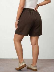 Enliva Plus Size Casual Chocolate Brown Bermuda Shorts With Pockets Comfortable Woven Fabric Track Shorts, For Apple And Rounded Body Shape - Chocolate Brown - View 2