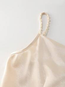 Franclia Bộ trang phục thanh lịch, tinh tế dành cho nữ, thích hợp cho hoạt động ngoài trời/hẹn hò, áo liền quần ống loe, eo rộng, cổ áo đính ngọc trai, eo cao, thích hợp cho mùa xuân/hè. - Màu be - Xem 8