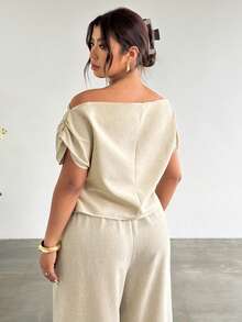 Firerie Camisa ajustada regular de apariencia de lino con cuello grande, mangas caídas y hombros, elegante y casual, para uso diario, atuendos de oficina para mujeres, regreso a la escuela, ropa de mujer para otoño, estilo de dinero antiguo, blusas de trabajo, atuendos de maestra para mujeres - Albaricoque - Ver 2