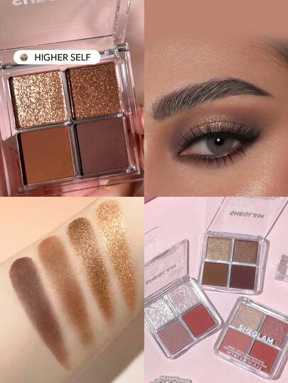 SHEGLAM 宇宙水晶眼影四色霧面眼影盤金色古銅色黑巧克力高光閃光持久超級色素光滑可混合眼影眼影 品牌 美容 化妝 化妝品 適合女性與女孩 完美搭配冬季春季 Y2K 時尚 流行 生日 情人節禮物 假期 派對準備就緒 最佳顏色