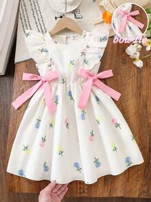 SHEIN Vintaside Kids Đầm thời trang thường ngày mới cho bé gái, họa tiết hoa in kỹ thuật số nhiều màu sắc, trang trí nơ 3D, eo thắt và gấu đầm xếp ly, phù hợp cho bé gái nhỏ. Dễ thương, thoải mái, thanh lịch, phù hợp cho mặc hàng ngày, đi học, đi chơi, nghỉ lễ, dự tiệc. Đầm công chúa, đầm trẻ em, đầm bé gái dự tiệc, đầm nơ cho bé gái, đầm hoa nơ, quần áo trẻ em có nơ, đầm dự tiệc thanh lịch. Trang phục mùa hè. Đầm trẻ em. Đầm cho bé gái. Đầm tay xếp ly. Trang phục mùa hè. Đầm mềm mại. - trắng - Xem 8