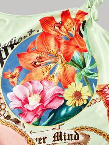 SHEIN MOD 女士花卉字母印花斜肩休闲百搭日常上衣 - 黃色 - 查看 3