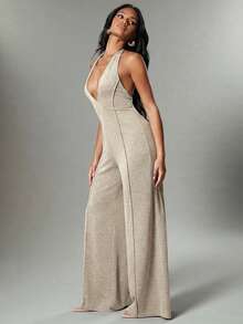 Hauture Bộ jumpsuit nữ gợi cảm, kiểu dáng thường ngày, cổ yếm, đường may gân nổi, chi tiết vắt sổ, hở lưng. - Nhiều màu - Xem 4