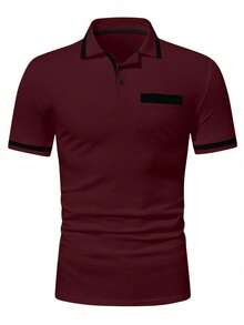 Calvornis Men's Casual Versatile Commuting Cotton Short Sleeve Polo Shirt, Formal Ceremony - Burgundy - View 3