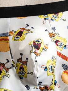 SpongeBob SquarePants | SHEIN 男士卡通印花弹力腰带休闲平角内裤 - 黑與白 - 查看 4
