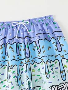 1 pieza Traje de baño para adolescentes varones con estampado de helado degradado azul y gofre, traje de baño casual y de moda para nadar, vacaciones de verano, playa, fiesta en la piscina - Azul - Ver 4