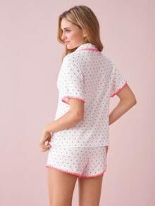 Bonmuse 全身心印花对比色睡衣套装 / 睡衣套装 白色套装 - 白色 - 查看 2