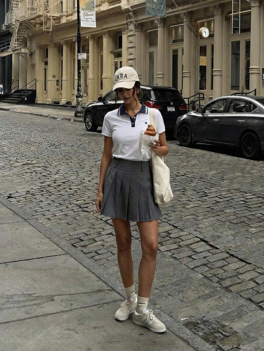 Briarwyn Women's Horse Embroidery Short Sleeve Polo T-Shirt,Blue And White Contrast Collar Old Money Style,Summer Casual Back-To-School Tops For School - White - View 1