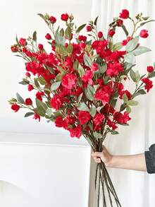 Faux Silk Camellia Flowers 8pcs, 90cm Long Stem Rose For Home Garden Office Decor, Housewarming Gift, All Season Table Arrangement - Red - View 5