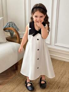 Dazy Kids Sweet V-Neck Waist Cinched Sleeveless A-Line Dress, Young Girl Summer Dress Sun Dresses - Beige - View 1
