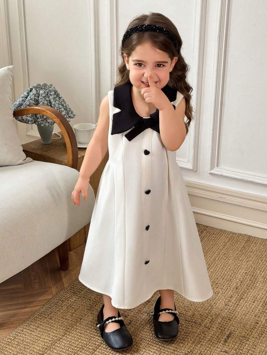 Dazy Kids Sweet V-Neck Waist Cinched Sleeveless A-Line Dress, Young Girl Summer Dress Sun Dresses - Beige - View 1