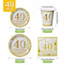 Gold Balloons 40th Anniversary Disposable Plates, Napkins And Cups Set, Serves 8 Guests. This Disposable Party Supplies Set (Including Plates, Napkins And Cups) Is Perfect For Birthday Parties, Weddings And Family Picnics. - View 2