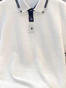 Manfinity Joysei Men's Turndown Collar Button Half Placket Casual Versatile Commuting Short Sleeve Polo Shirt - White - View 6