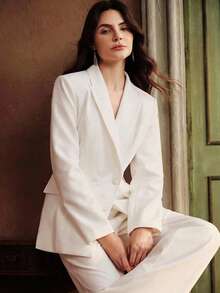 Anewsta Áo khoác blazer nữ tối giản, thiết kế thanh lịch, phù hợp cho công sở, đi làm, dự tiệc, lễ tốt nghiệp, đám cưới. - trắng - Xem 4