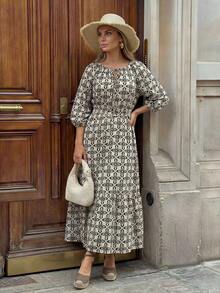 Hansera Printed Off Shoulder Convertible Dress, A-Line Hem, Comfortable , Casual Vacation - Multicolor - View 5