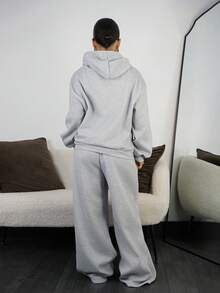 SAYEHFBABY 两件套女士休闲简约套装，女士秋冬连帽衫和运动裤套装，适合日常穿着 - 灰色 - 查看 2