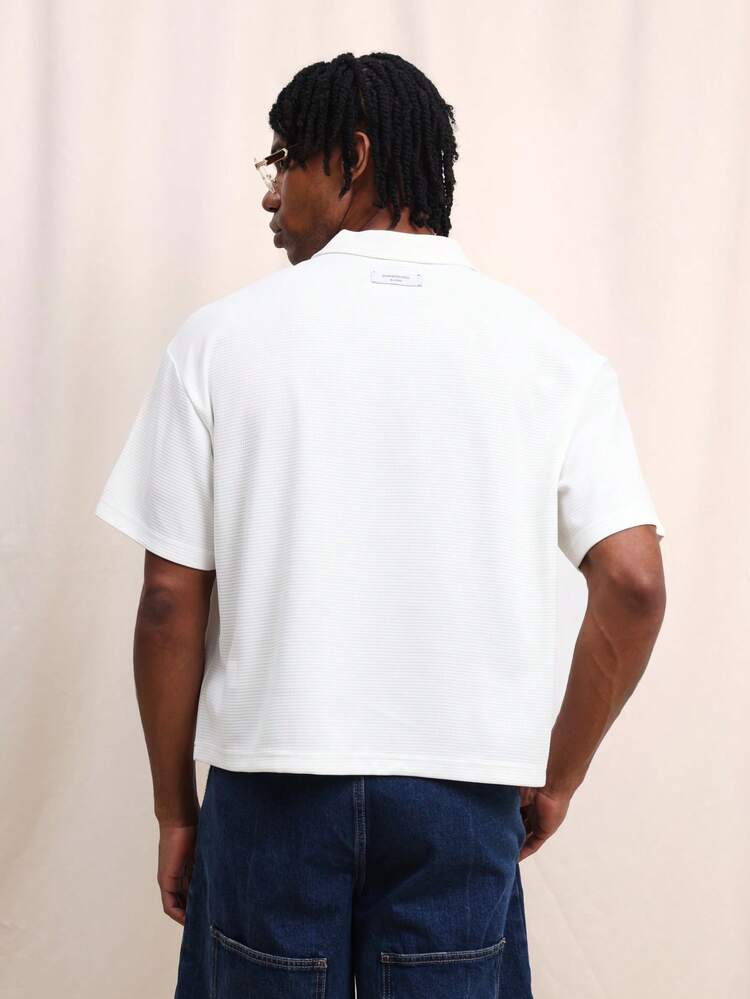 Camisa Polo de Manga Curta Texturizada para Homens com Gola Clássica e Botões para Uso Casual no Escritório no Verão