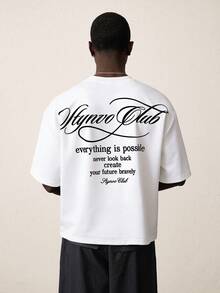 STYNVO Áo thun nam tay ngắn cổ tròn in khẩu hiệu, kiểu dáng thường ngày. - trắng - Xem 4