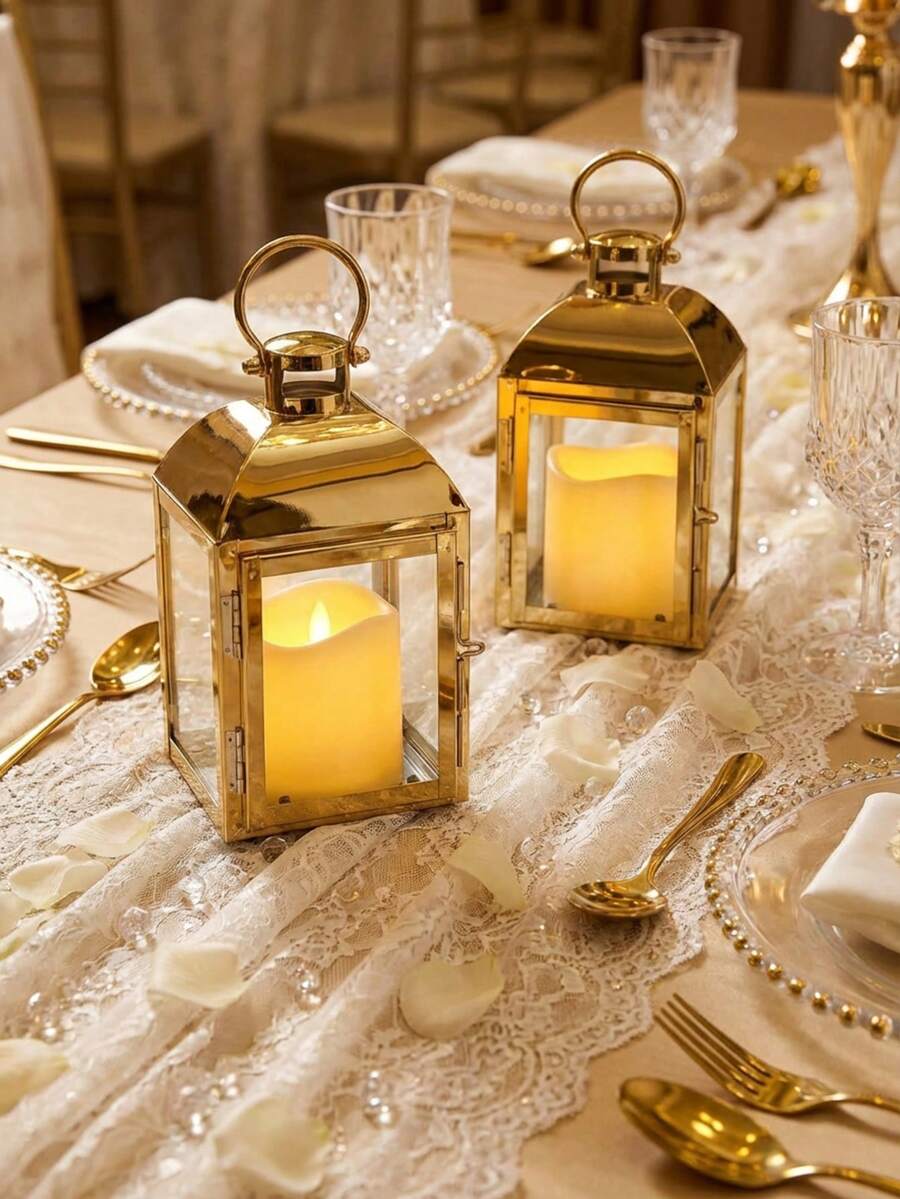 Cirelle European-Style Windproof Glass Candle Holder - Stainless Steel Lantern For Outdoor & Indoor, Elegant Wedding Table Decor - multicolor - View 1