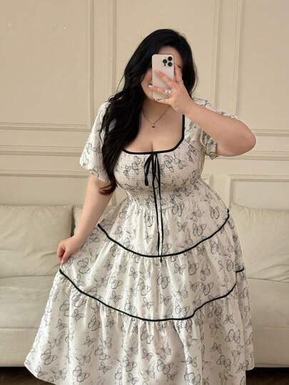 Vibekara Plus Size Elegant & Graceful Layered Patchwork Contrast Color Ribbon Long Dress