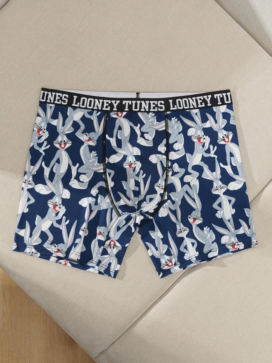 LOONEY TUNES X SHEIN Men's Cute Cartoon All-Over Comfortable Boxer Briefs For Daily Wear - Blue - View 1