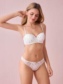 Bonmuse 2pcs/Set Women Lace Patchwork Wirefree Lingerie Bra And Panty Set, Spring Clothes - White - View 4