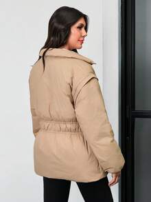 SHEIN LUNE Women's Casual Multi-Function Detachable Sleeve Waist Down& Feathers Coat - Khaki - View 3