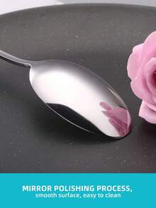 6pcs/12pcs/24pcs Stainless Steel Spoon For Home Kitchen And Restaurant,Kitchen,Christmas Gift,School Supplies - Silver - View 3