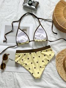 Swim Mod Bộ sưu tập đồ bơi nữ mới 2026SS cho kỳ nghỉ, hẹn hò, phong cách miền Tây, du lịch biển, đảo, du lịch đường bộ, mọi mùa, lễ hội âm nhạc, kỳ nghỉ Boho, kỳ nghỉ Bohemian, quần short xếp ly phong cách Boho Y2K mùa thu thư giãn, bikini hai mảnh in hình ngôi sao màu nâu và vàng hai tông màu ngọt ngào dễ thương theo phong cách retro thanh lịch dành cho nữ, phù hợp cho kỳ nghỉ biển, bikini in hình ngôi sao, bikini in họa tiết ngôi sao, bộ bikini ngôi sao, áo bikini kiểu miền Tây, đồ bơi kiểu miền Tây đính đá, đồ bơi kiểu miền Tây chấm bi, bộ đồ bơi cho nữ, đồ bơi kiểu miền Tây cho nữ. - Nhiều màu - Xem 3