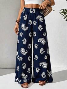 SHEIN Holidaya Quần ống rộng dáng suông có túi, cạp chun, thích hợp mặc đi nghỉ mát mùa xuân hè cho nữ, trang phục ngoài trời, váy thời trang và gợi cảm, váy mùa xuân hè, váy đỏ Angola, thời trang và thanh lịch, phù hợp mặc hàng ngày, dự đám cưới, tiệc tùng, đi làm, tiệc tốt nghiệp, lễ hội, kỳ nghỉ. - Màu xanh hải quân - Xem 5