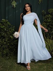 Roveilla 大码不对称雪纺优雅度假连衣裙，蓝色，春夏款 - 藍色 - 查看 2